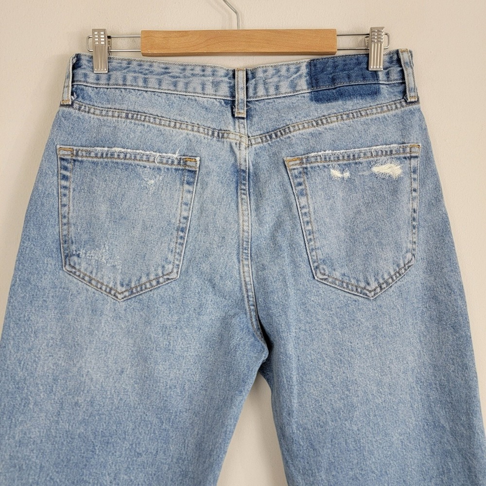 Zara Jeans Womens 32 Blue Denim Button Fly Light Wash Distressed Pockets Hi Rise - Picture 4 of 12
